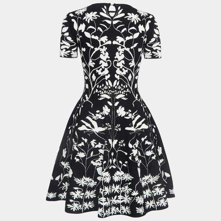 Pre Owned Alexander McQueen Black/White Jacquard Knit Short Dress S