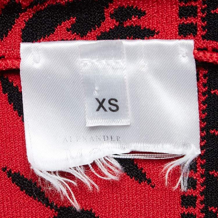 Pre Owned Alexander McQueen Red Jacquard Knit Midi Dress XS