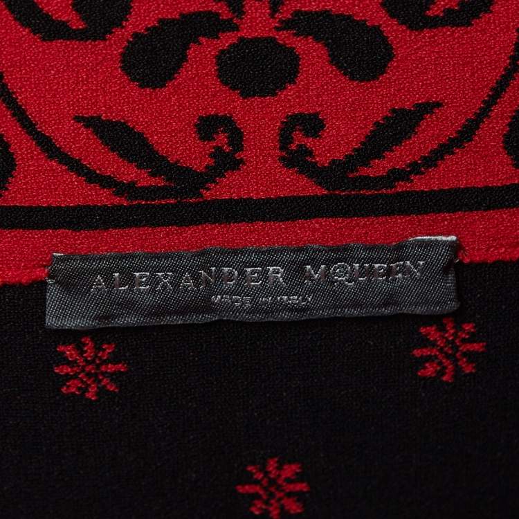Pre Owned Alexander McQueen Red Jacquard Knit Midi Dress XS