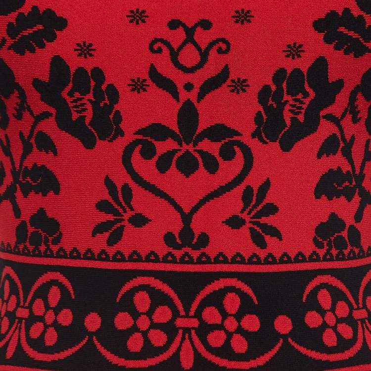 Pre Owned Alexander McQueen Red Jacquard Knit Midi Dress XS
