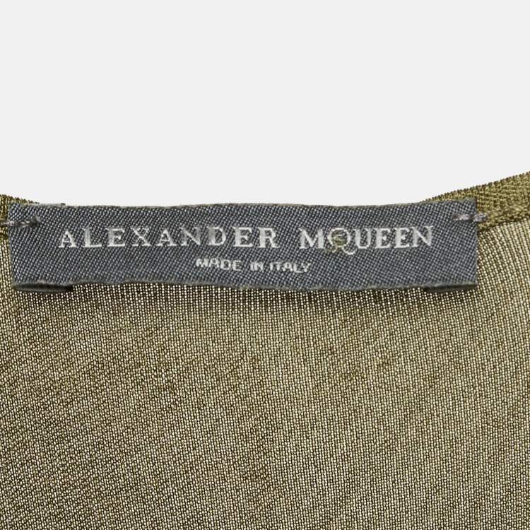 Pre Owned Alexander McQueen Green Silk Blend Cutout Sleeveless Top S