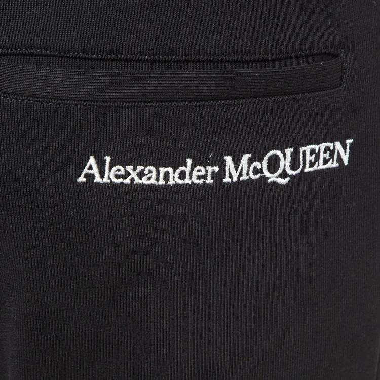 Pre Owned Alexander McQueen Black Logo Embroidered Cotton Knit Joggers XS