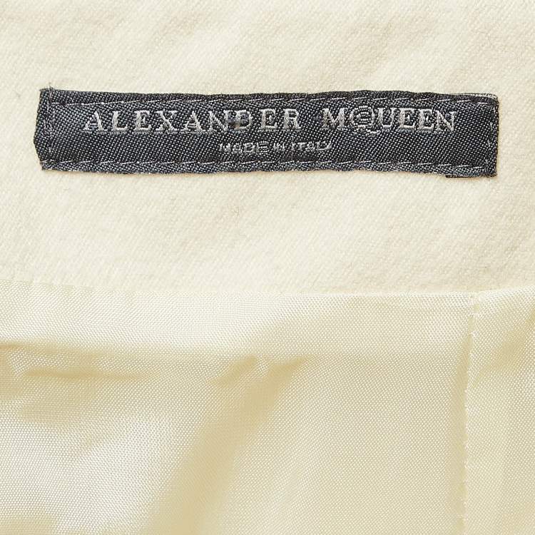 Pre Owned Alexander McQueen Cream Wool Zipper Pencil Skirt S