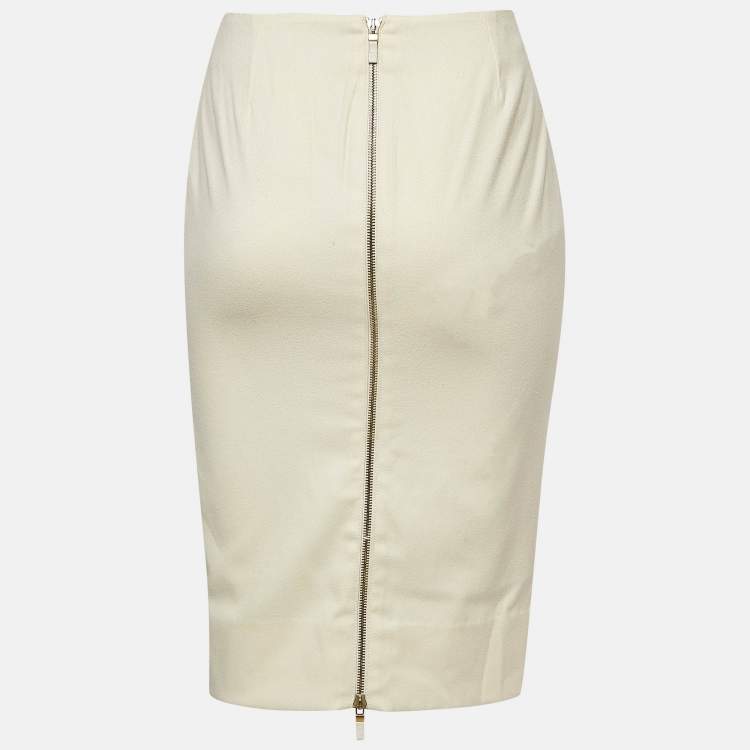 Pre Owned Alexander McQueen Cream Wool Zipper Pencil Skirt S