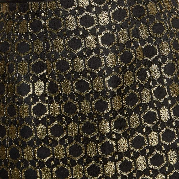 Pre Owned Alexander McQueen Black/Gold Jacquard Strapless Midi Dress M