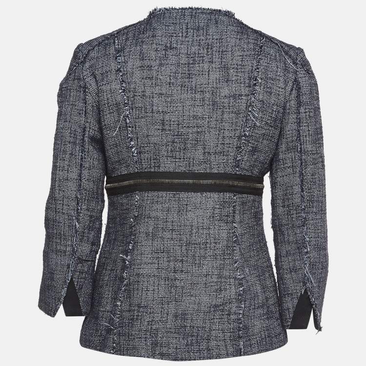 Pre Owned Alexander McQueen Navy Blue Tweed Zip Front Jacket M