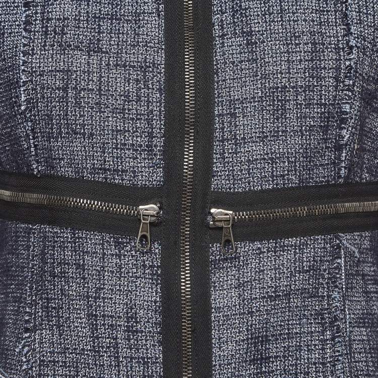 Pre Owned Alexander McQueen Navy Blue Tweed Zip Front Jacket M