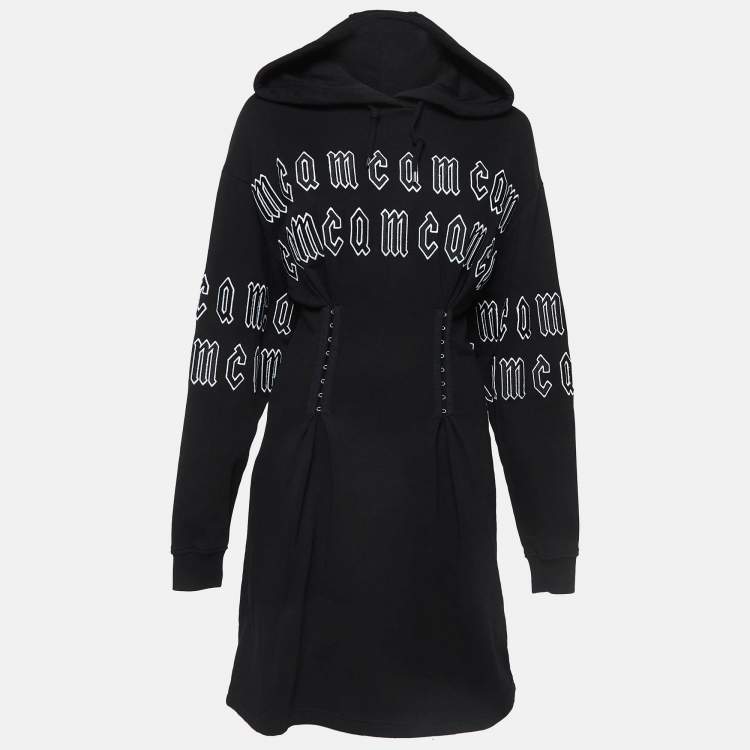 Pre Owned Alexander McQueen Black Repeat Logo Cotton Corset Hoodie Dress XS
