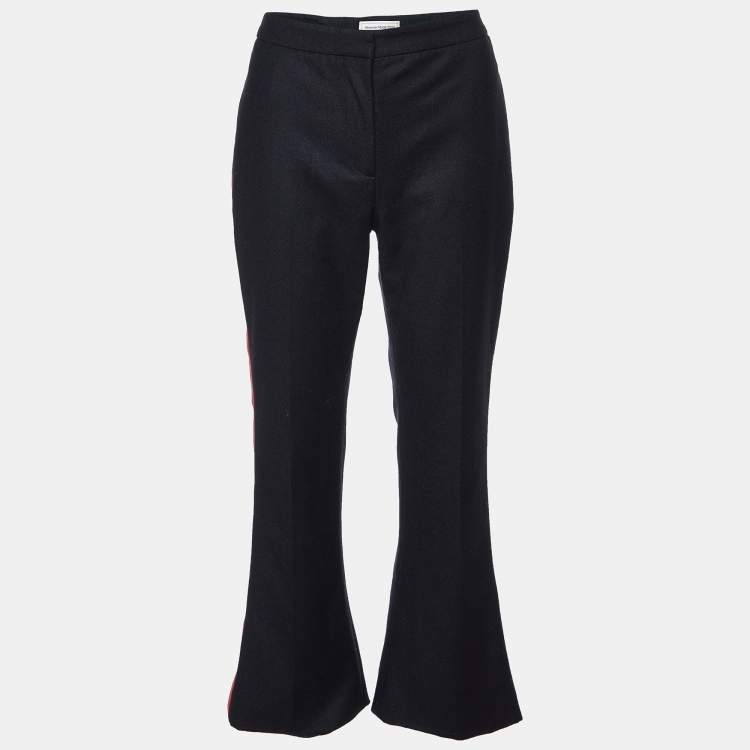 Pre Owned Alexander McQueen Black Wool Side Striped Flared Trouser M