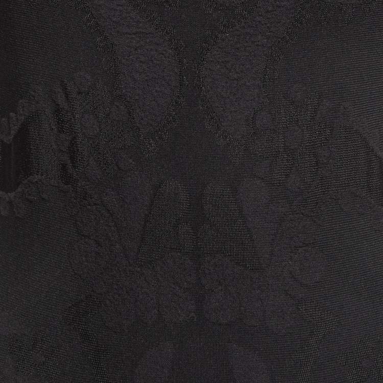 Pre Owned Alexander McQueen Black Embossed Stretch Knit Flared Short Dress XS