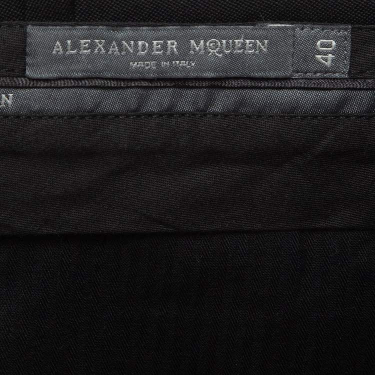 Pre Owned Alexander McQueen Black Wool Cropped Formal Trousers S