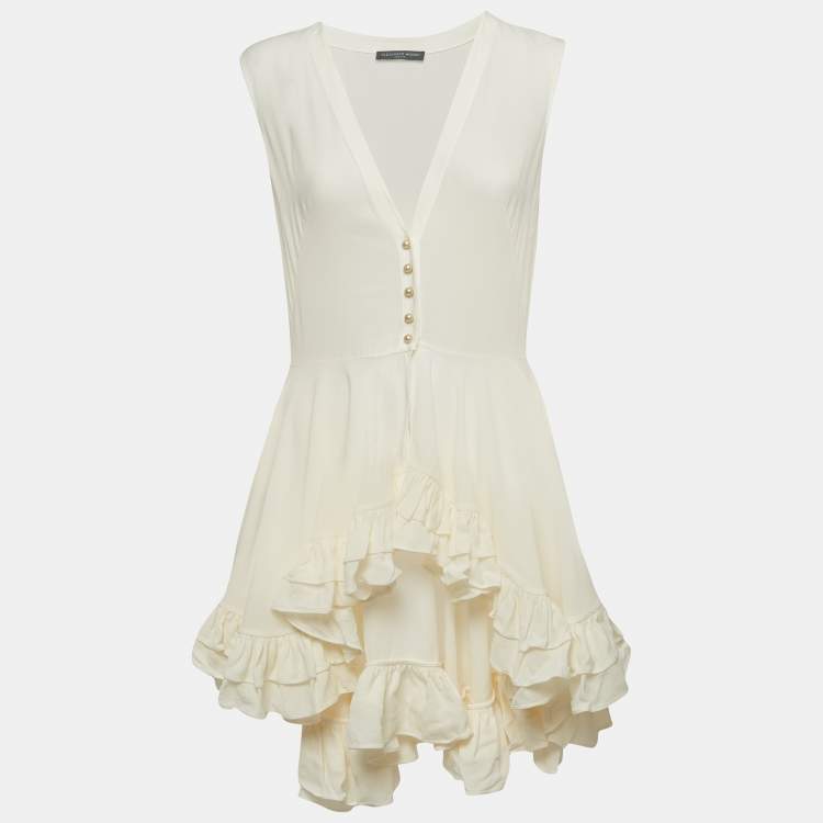 Pre Owned Alexander McQueen Off White Buttoned Front Ruffled Top M