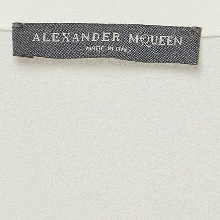 Pre Owned Alexander McQueen Off White Buttoned Front Ruffled Top M