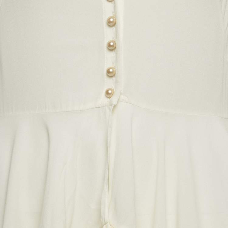 Pre Owned Alexander McQueen Off White Buttoned Front Ruffled Top M