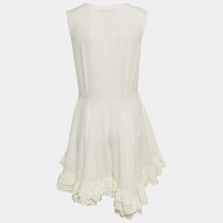 Pre Owned Alexander McQueen Off White Buttoned Front Ruffled Top M