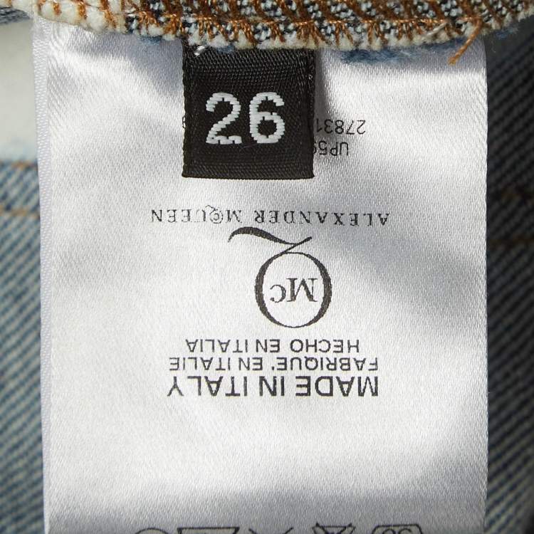 Pre Owned Alexander McQueen Blue Bleached Effect Denim Jeans S Waist 26"