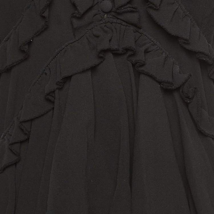 Pre Owned Alexander McQueen Black Silk Ruffled Mini Dress M