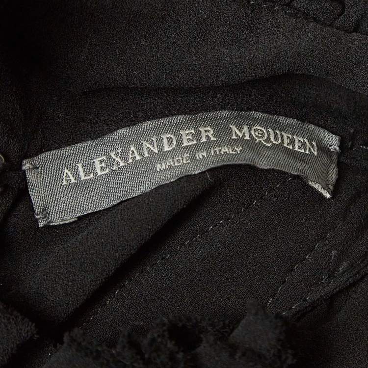 Pre Owned Alexander McQueen Black Silk Ruffled Mini Dress M
