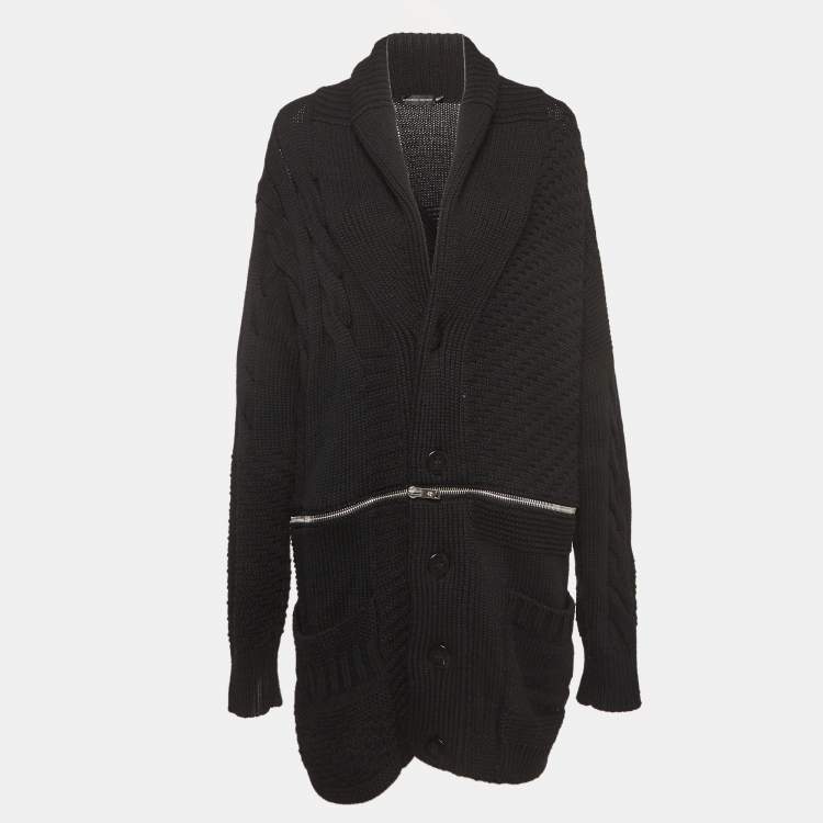Pre Owned Alexander McQueen Black Patterned Wool Blend Buttoned Front Sweater L
