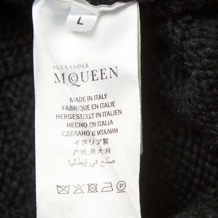 Pre Owned Alexander McQueen Black Patterned Wool Blend Buttoned Front Sweater L