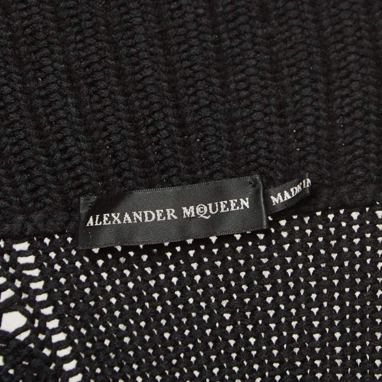 Pre Owned Alexander McQueen Black Patterned Wool Blend Buttoned Front Sweater L