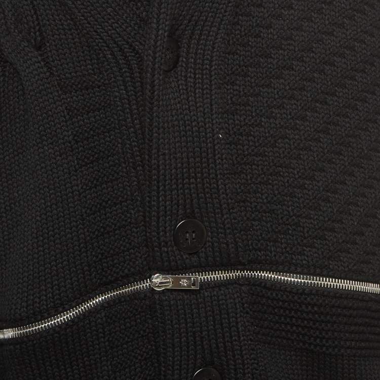 Pre Owned Alexander McQueen Black Patterned Wool Blend Buttoned Front Sweater L