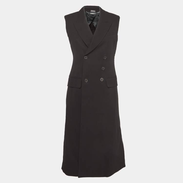 Pre Owned Alexander McQueen Black Gabardine Double Breasted Vest Coat M