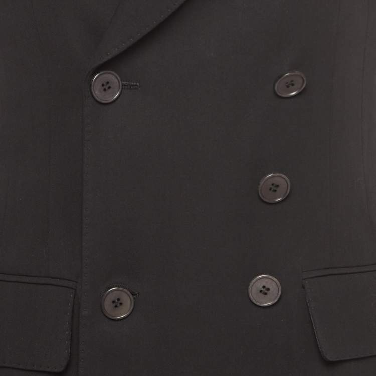 Pre Owned Alexander McQueen Black Gabardine Double Breasted Vest Coat M