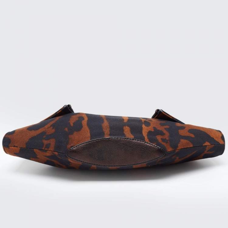 Pre Owned Alexander McQueen Black/Brown Leopard Print Canvas and Leather Medium De Manta Clutch