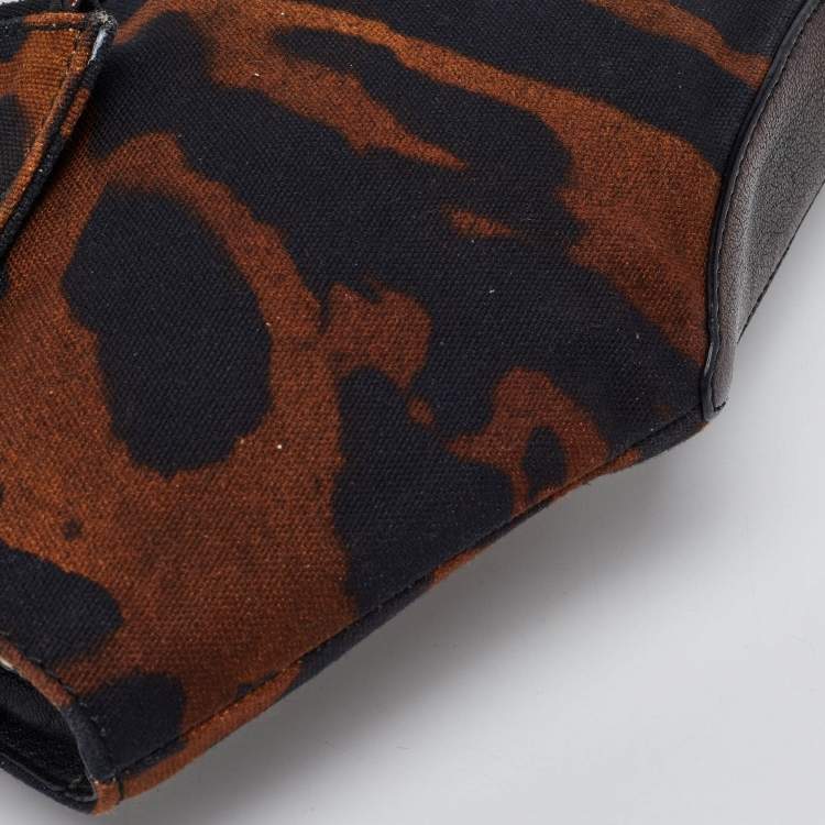 Pre Owned Alexander McQueen Black/Brown Leopard Print Canvas and Leather Medium De Manta Clutch