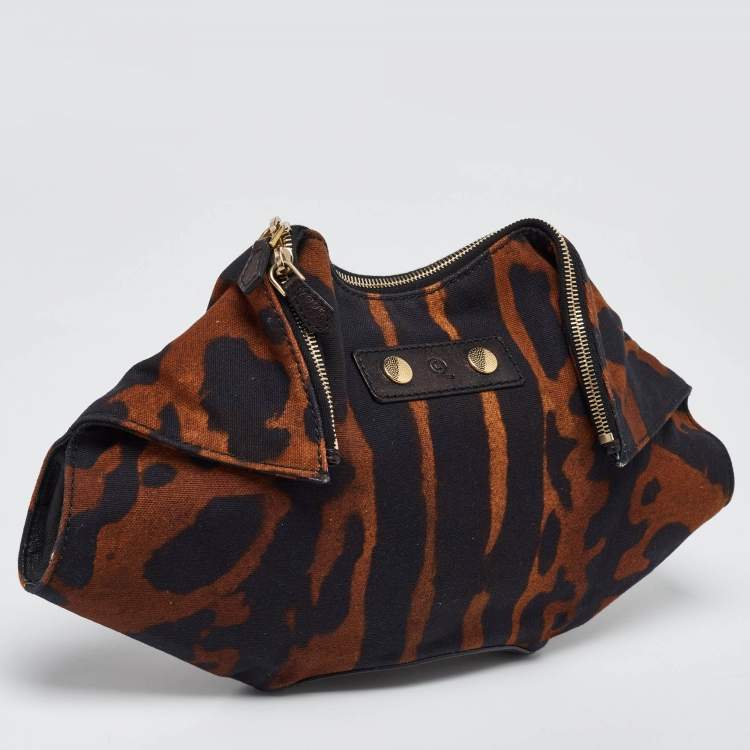 Pre Owned Alexander McQueen Black/Brown Leopard Print Canvas and Leather Medium De Manta Clutch