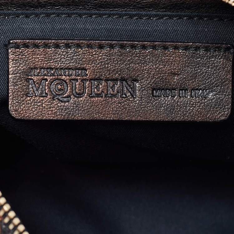 Pre Owned Alexander McQueen Black/Brown Leopard Print Canvas and Leather Medium De Manta Clutch