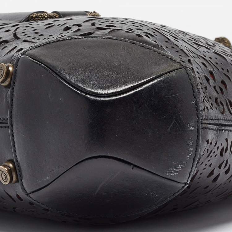 Pre Owned Alexander McQueen Black Laser Cut Leather Novak Satchel