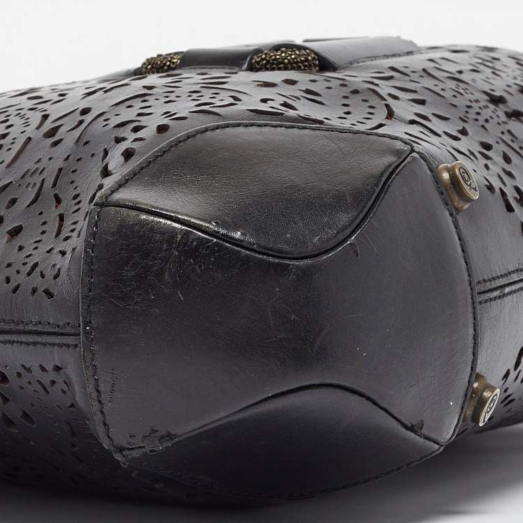 Pre Owned Alexander McQueen Black Laser Cut Leather Novak Satchel