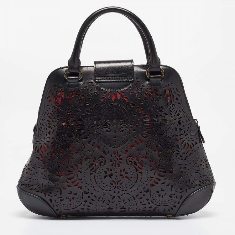 Pre Owned Alexander McQueen Black Laser Cut Leather Novak Satchel