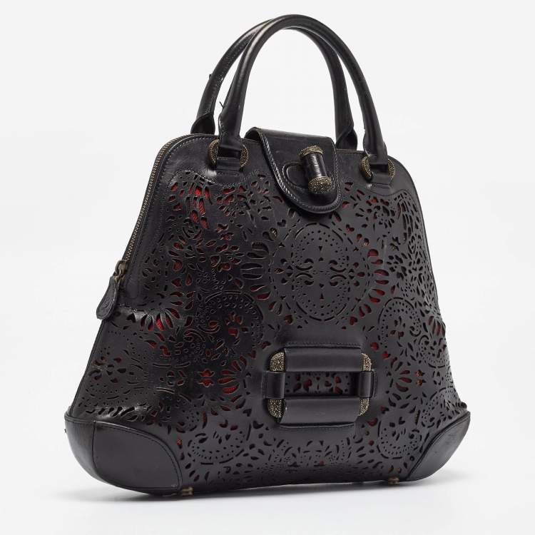 Pre Owned Alexander McQueen Black Laser Cut Leather Novak Satchel