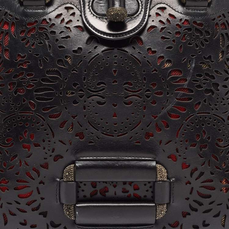 Pre Owned Alexander McQueen Black Laser Cut Leather Novak Satchel