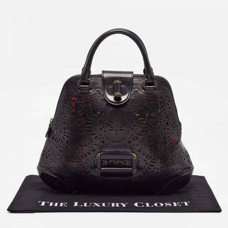 Pre Owned Alexander McQueen Black Laser Cut Leather Novak Satchel