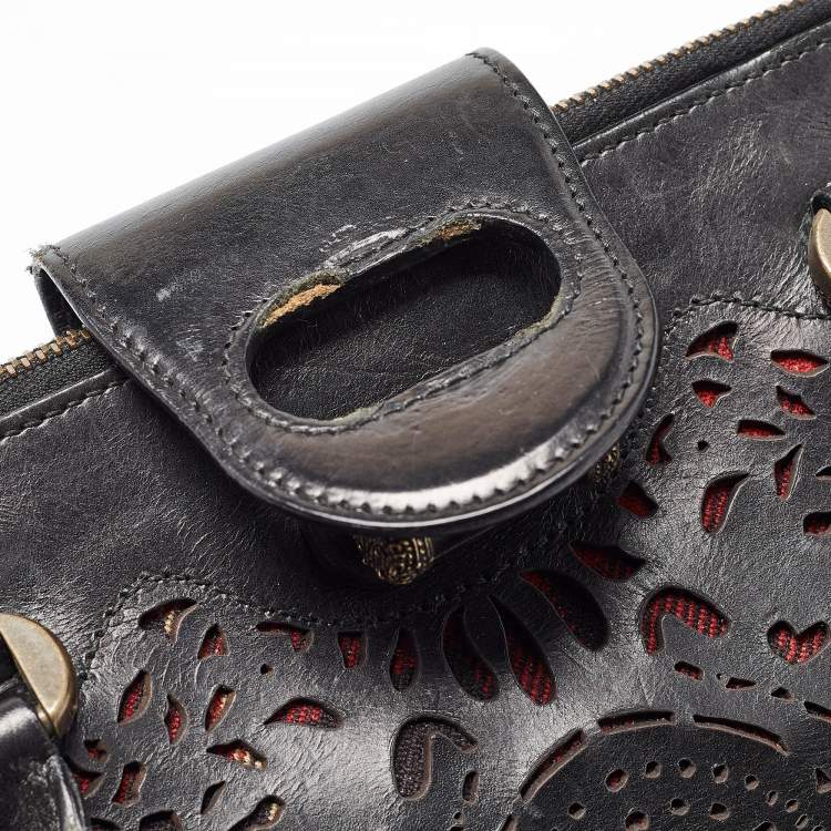 Pre Owned Alexander McQueen Black Laser Cut Leather Novak Satchel