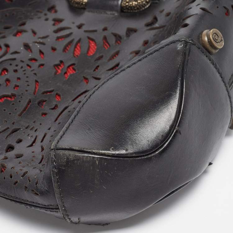 Pre Owned Alexander McQueen Black Laser Cut Leather Novak Satchel