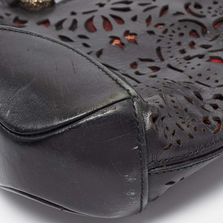Pre Owned Alexander McQueen Black Laser Cut Leather Novak Satchel