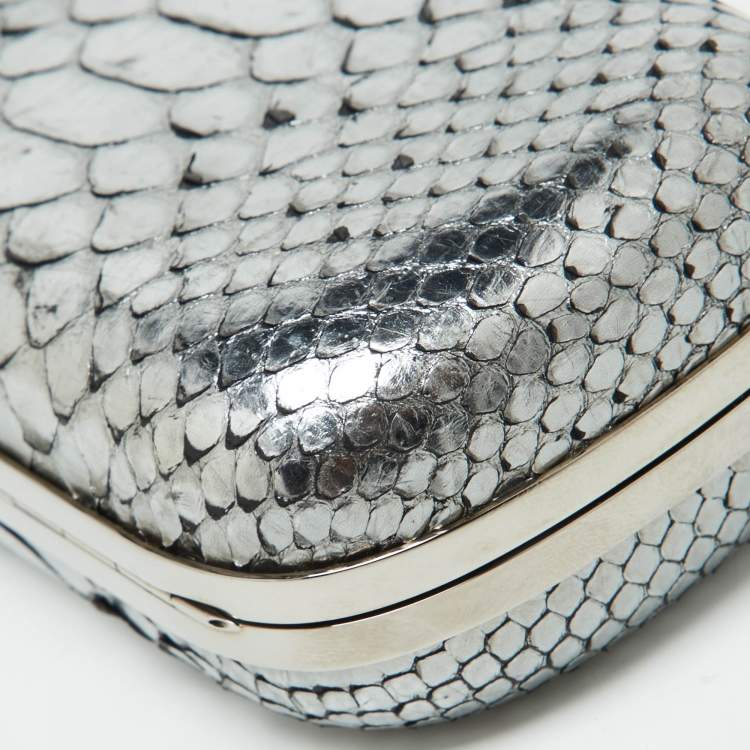 Pre Owned Alexander McQueen Silver Python Skull Box Clutch