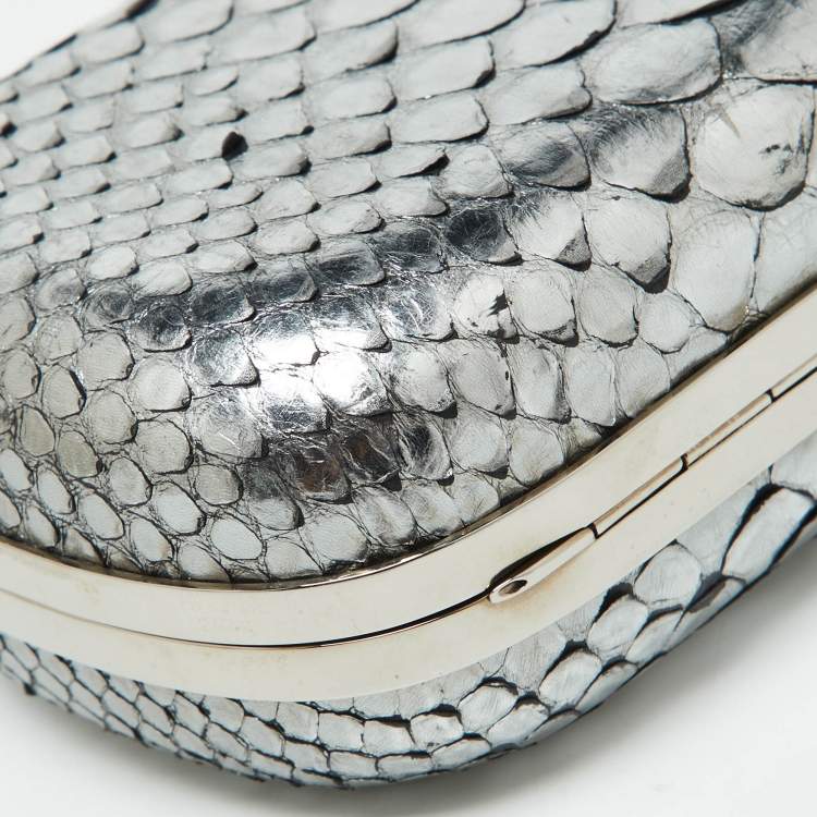 Pre Owned Alexander McQueen Silver Python Skull Box Clutch