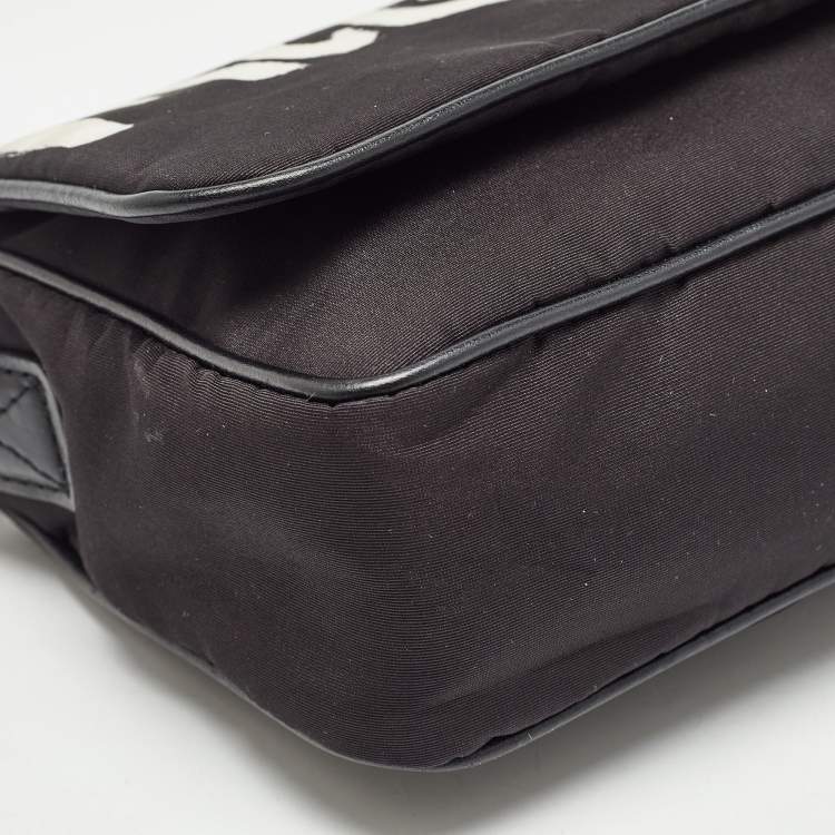 Pre Owned Alexander McQueen Black Graffiti Nylon Skull Crystals Shoulder Bag