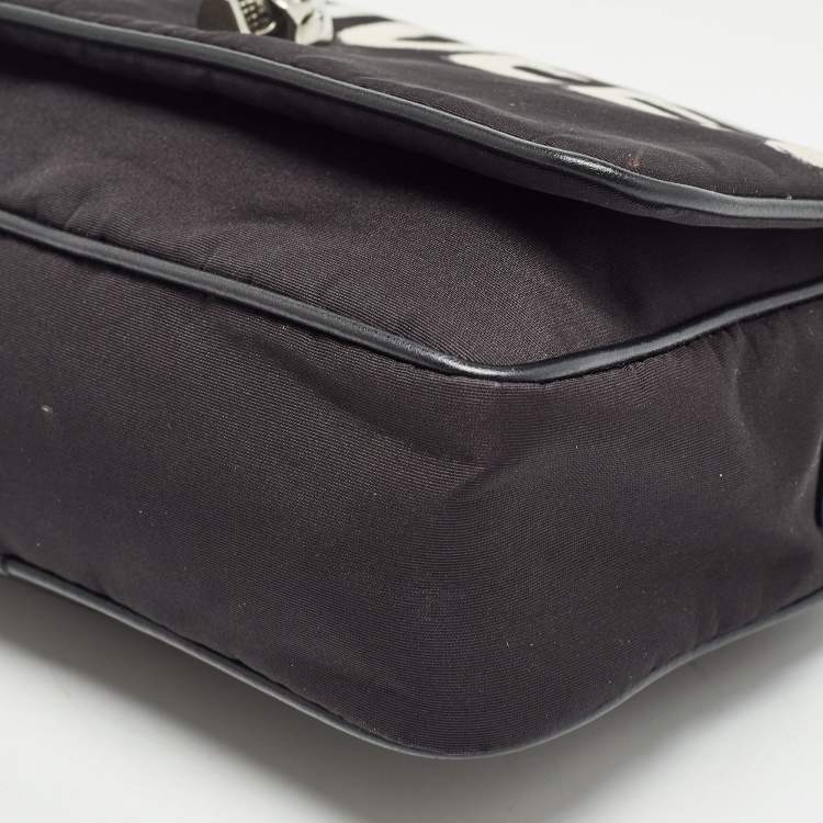 Pre Owned Alexander McQueen Black Graffiti Nylon Skull Crystals Shoulder Bag