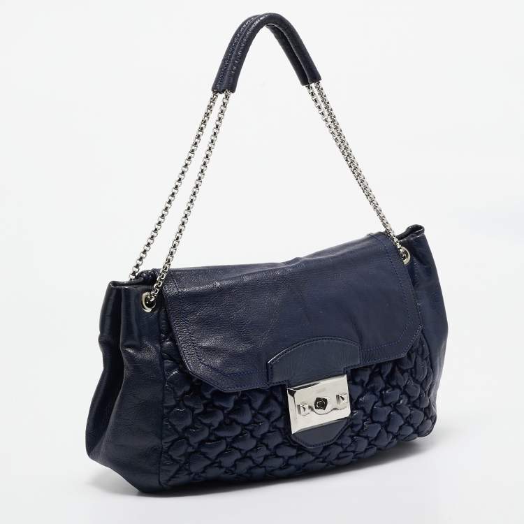 Pre Owned Alexander McQueen Navy Blue Quilted Leather Chain Flap Bag