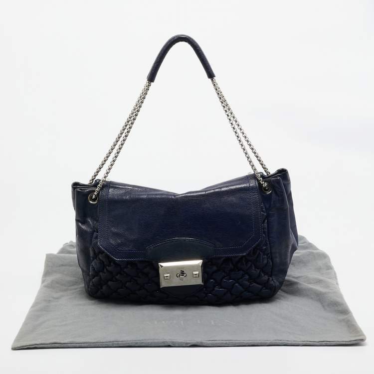 Pre Owned Alexander McQueen Navy Blue Quilted Leather Chain Flap Bag