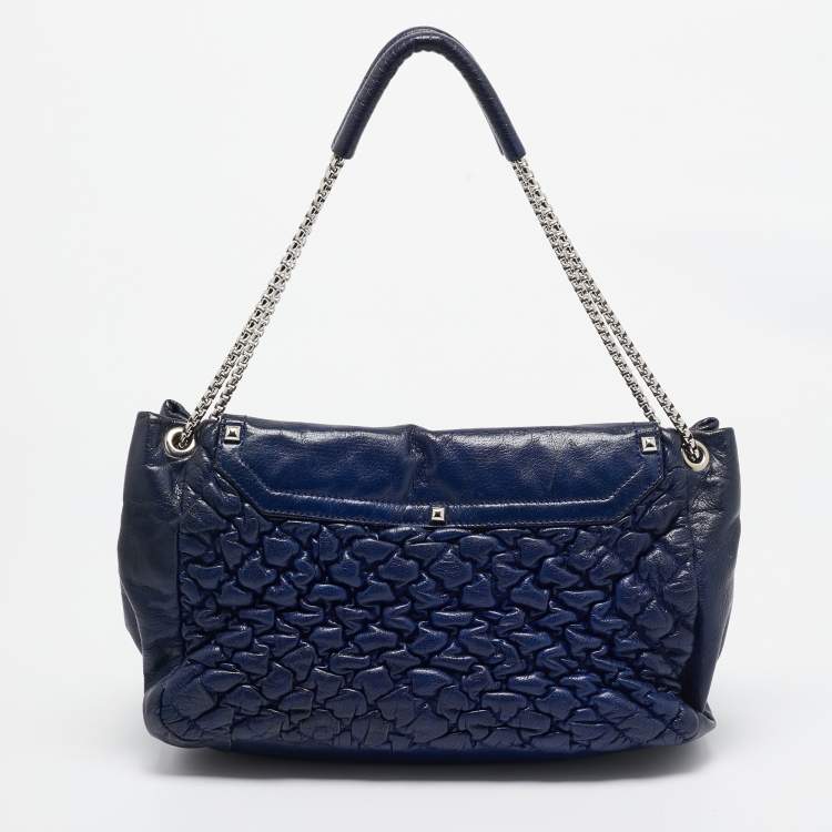 Pre Owned Alexander McQueen Navy Blue Quilted Leather Chain Flap Bag