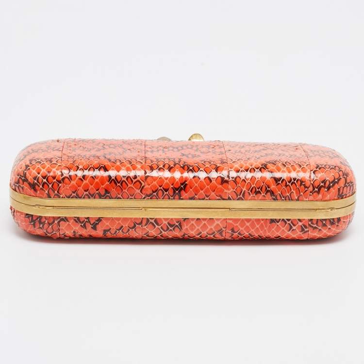 Pre Owned Alexander McQueen Orange/Black Watersnake Leather Skull Knuckle Box Clutch