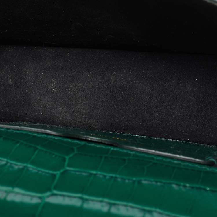 Pre Owned Alexander McQueen Green Croc Embossed Leather Skull Ring Shoulder Bag